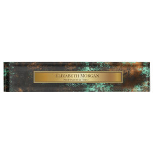 Porte-nom Pour Bureau Teal Cooper Patina Métallisé