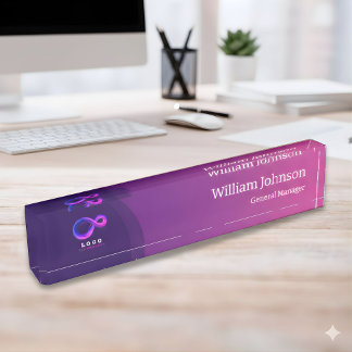 Porte-nom Pour Bureau Technologie Violet Moderne Logo Personnalisé