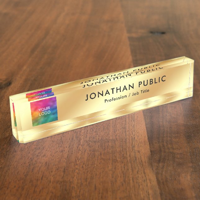 Porte-nom Pour Bureau Téléchargez votre logo Modèle moderne élégant Glam (Taille)