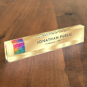 Porte-nom Pour Bureau Téléchargez votre logo professionnel Elegant Gold