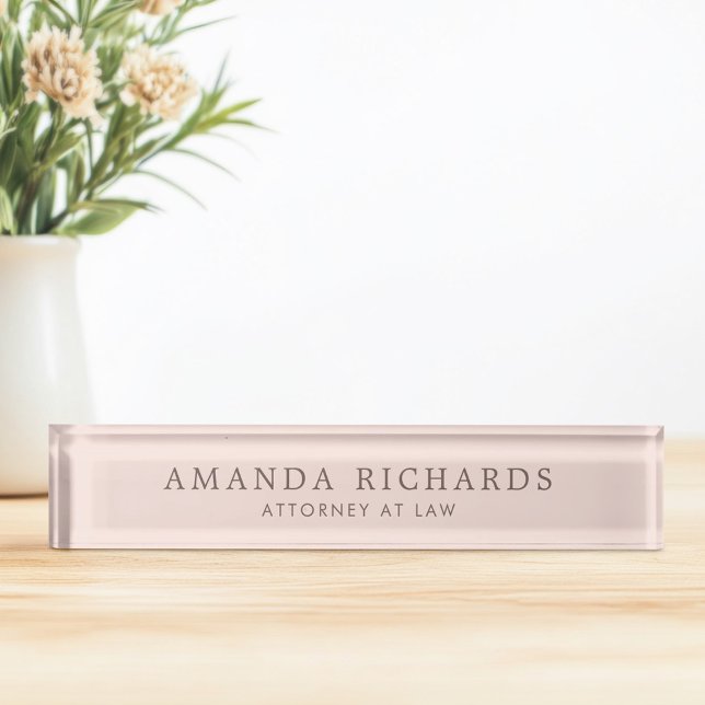Porte-nom Pour Bureau Tendance rose et marron (Blush pink and brown trendy desk name plate)