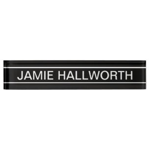 Porte-nom Pour Bureau Texte personnalisable   Bold Modern Black & White