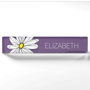 Porte-nom Pour Bureau Texte personnalisé marguerite mauve et jaune