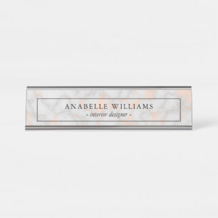 Porte-nom Pour Bureau Texture de marbre rose imprimée élégante