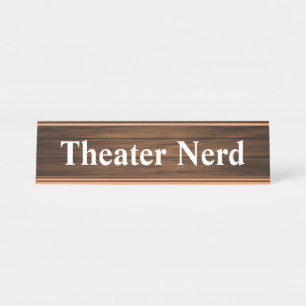 Porte-nom Pour Bureau Théâtre Nerd Design simple Bois Grain