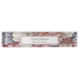 Porte-nom Pour Bureau thème feuille des fleurs rose violet
