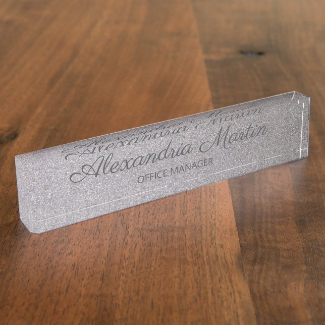 Porte-nom Pour Bureau Titre de nom en argent métallisé Script Élégant (Taille)