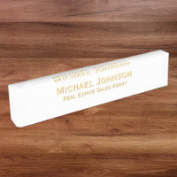 Titre du bureau professionnel White Faux Gold