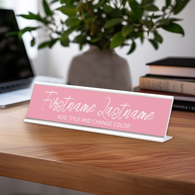 Porte-nom Pour Bureau Titre du nom traditionnel rose et blanc (Custom Name Plate for Desk or Office)