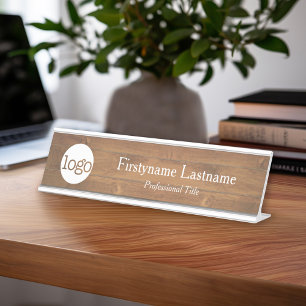 Porte-nom Pour Bureau Titre en bois de professionnel de nom de logo