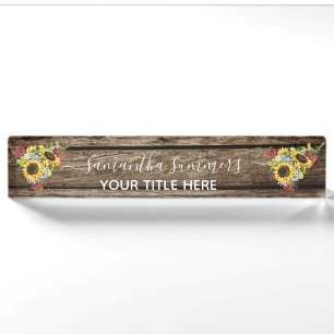 Porte-nom Pour Bureau Tournesol en bois Rustique Calligraphie Manuscrite