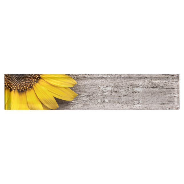 Porte-nom Pour Bureau Tournesol sur une table en bois (Devant)