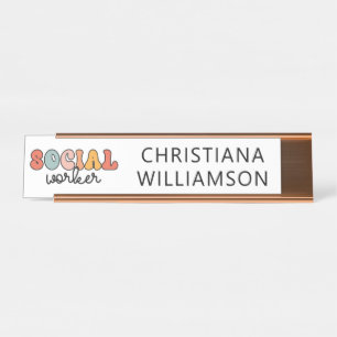 Porte-nom Pour Bureau Travailleur social rétro personnalisé