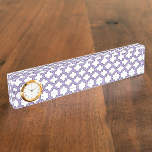 Porte-nom Pour Bureau Trellis blanc et violet, treillis, Quatrefoil