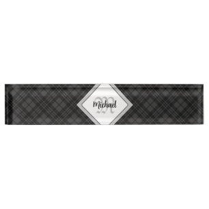 Porte-nom Pour Bureau Trendy noir blanc tartan Personnaliser Monogramme
