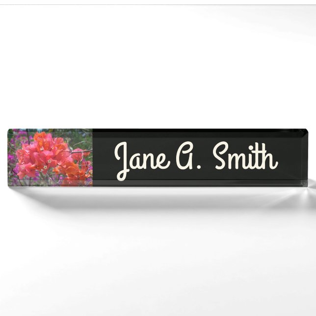 Porte-nom Pour Bureau Tropical Pink Bougainvillea Island Floral (Devant)