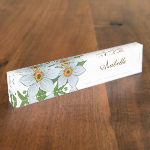 Porte-nom Pour Bureau Tulipes et jonquilles Nom personnalisé