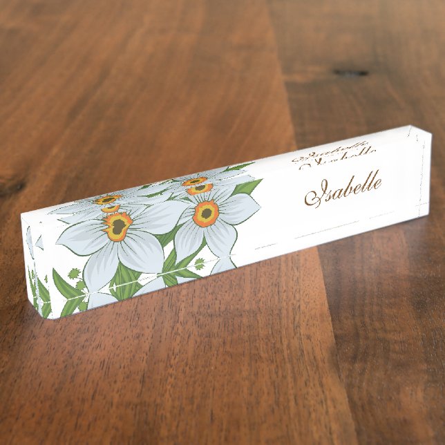 Porte-nom Pour Bureau Tulipes et jonquilles Nom personnalisé (Taille)