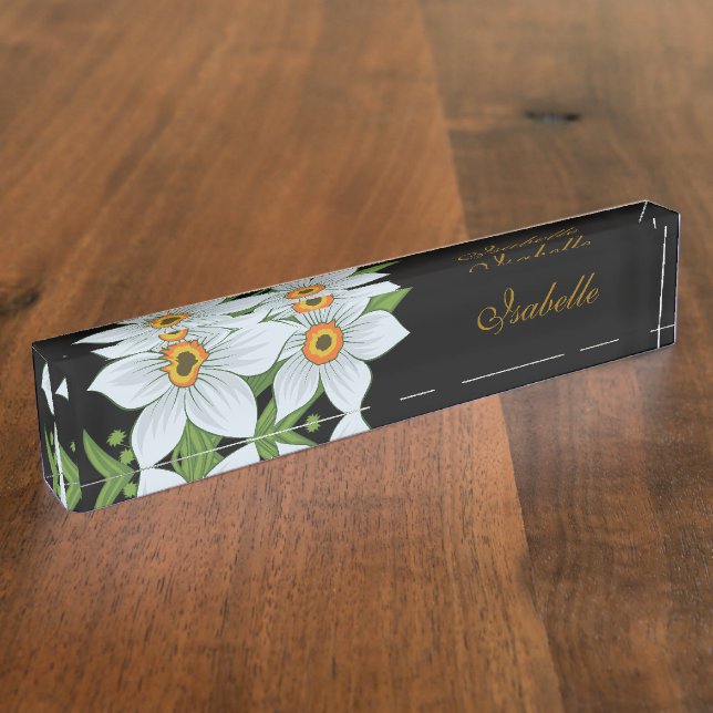 Porte-nom Pour Bureau Tulipes et jonquilles Nom personnalisé Noir (Taille)
