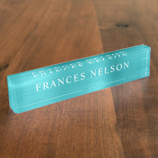 Porte-nom Pour Bureau Turquoise Bleu Aspect Métallisé Sérif Élégant