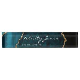 Porte-nom Pour Bureau Turquoise - Pierre d'Agate de Géode Turquoise et O