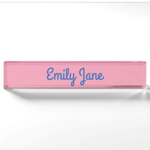 Porte-nom Pour Bureau Typographie Moderne Cute Rose Bleu Personnalisée