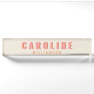 Porte-nom Pour Bureau Typographie Rétro Rose et Orange Créative Moderne