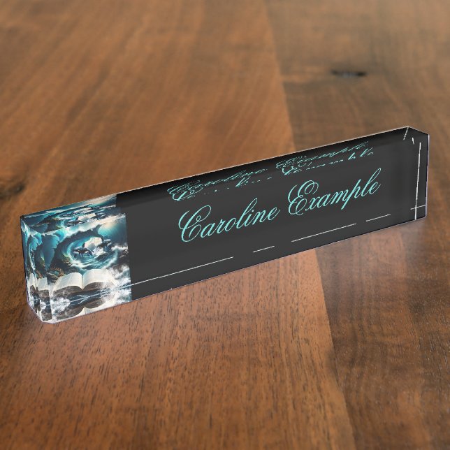 Porte-nom Pour Bureau Un bain à vapeur Orca dans la vague. (Taille)