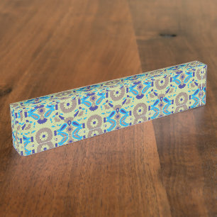 Porte-nom Pour Bureau Un design textile symétrique, bleu ou