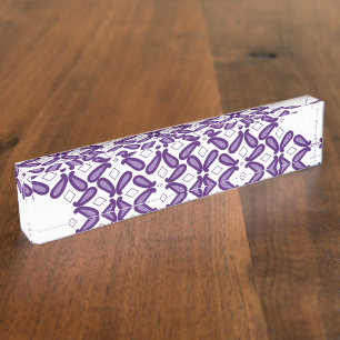 Porte-nom Pour Bureau Un motif symétrique de couleur blanche et violette