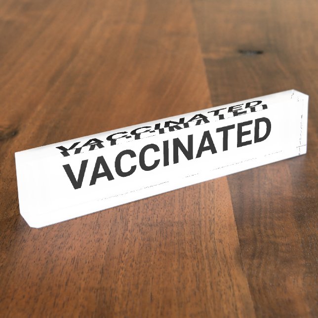 Porte-nom Pour Bureau Vacciné, noir blanc personnalisable (Taille)