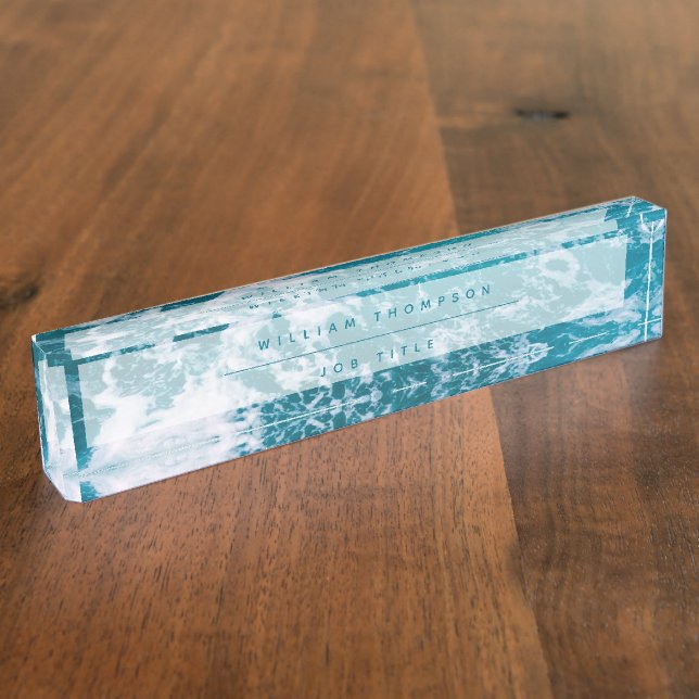 Porte-nom Pour Bureau Vagues de l'océan bleu (Taille)