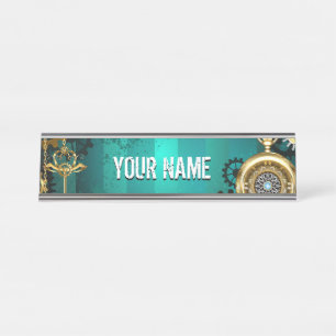 Porte-nom Pour Bureau Veille bijoux Steampunk sur un Arrière - plan vert