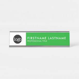 Porte-nom Pour Bureau Vert et blanc moderne - Ajouter Logo, Nom, Titre