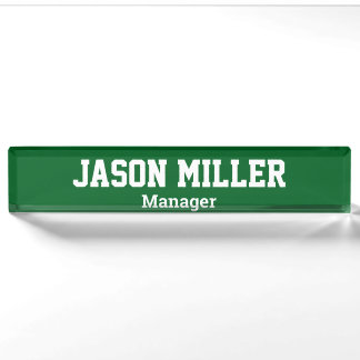 Porte-nom Pour Bureau Vert simple avec lettres blanches