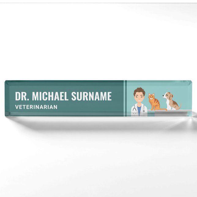 Porte-nom Pour Bureau Vétérinaire Homme Vétérinaire Clinique Animaux de  (Devant)