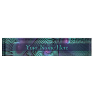 Porte-nom Pour Bureau Violet rencontre Turquoise abstrait Fractal Art No