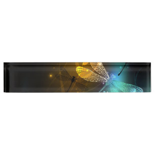 Porte-nom Pour Bureau Vol de libellule verte lumineuse