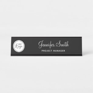 Porte-nom Pour Bureau Votre logo d'entreprise sur le cercle blanc