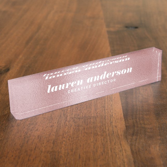 Porte-nom Pour Bureau Votre logo ici Rose Gold (Taille)