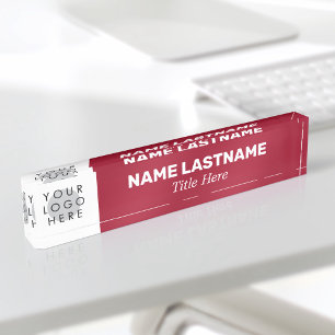 Porte-nom Pour Bureau Votre logo Modern Bold Nom Titre Simple Bourgogne