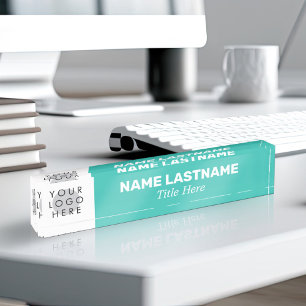 Porte-nom Pour Bureau Votre logo Modern Bold Nom Titre Simple Turquoise
