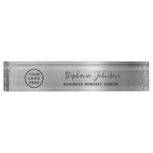 Porte-nom Pour Bureau Votre logo Parties scintillant métallique argent B