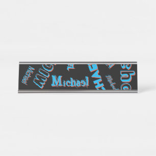 Porte-nom Pour Bureau Votre nom motif monogramme bleu rouge noir