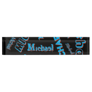 Porte-nom Pour Bureau Votre nom motif monogramme bleu rouge noir
