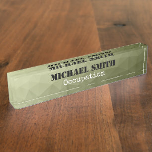 Porte-nom Pour Bureau Votre nom personnalisé maille géométrique vert cla