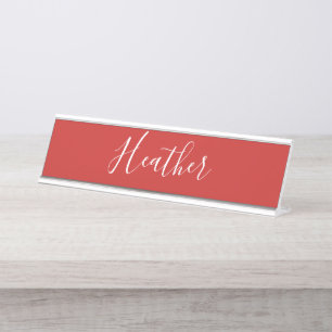 Porte-nom Pour Bureau Votre script blanc personnalisé en rouge