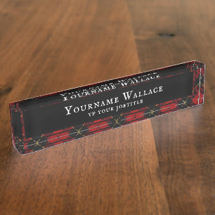 Porte-nom Pour Bureau Wallace Clan Scottish Tartan Plaid Motif
