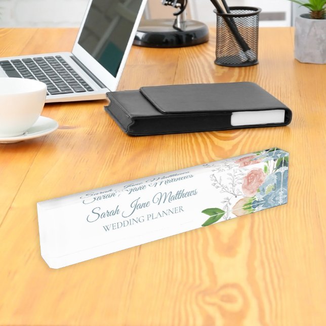 Porte-nom Pour Bureau Wedding planner élégant bleu pâle élégant (Créateur téléchargé)