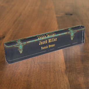 Porte-nom Pour Bureau Western Turquoise Brown Gold Rustic Vintage Taurea